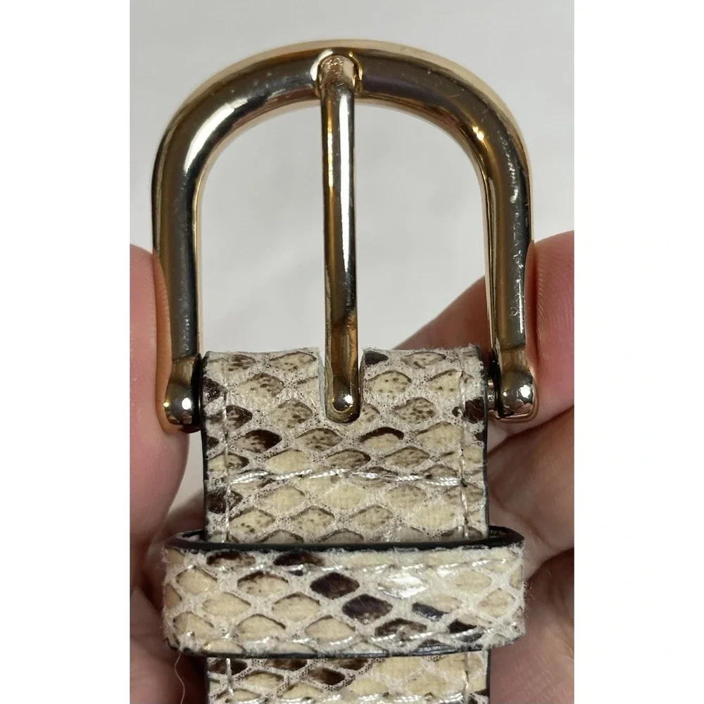 H&M Faux Phyton Leather Belt Women's Sz S/30 Gray Beige Gold Tone Buckle